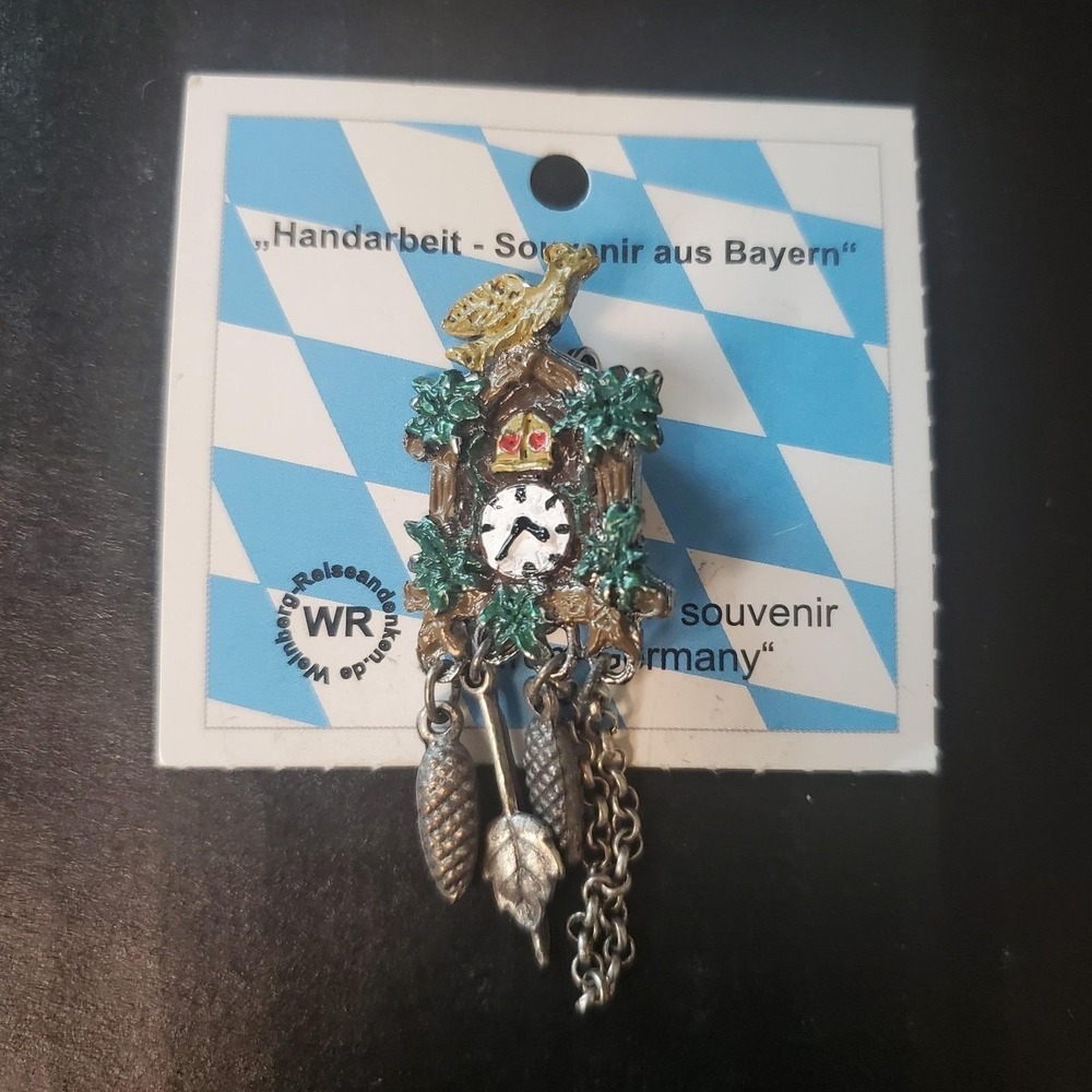 Vintage Handmade Cuckoo Clock Brooch Lapel‎ Pin Miniature DETAILED From Bavaria